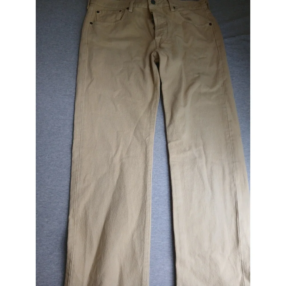 Levis 32x36 Jeans 501 Khaki Medium Wash Straight Leg Button Fly Western Cowboy